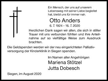 Traueranzeige von Otto Anders von Siegener Zeitung