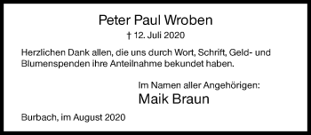 Traueranzeige von Peter Paul Wroben von Siegener Zeitung