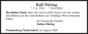 Traueranzeige von Ralf Düring von Siegener Zeitung
