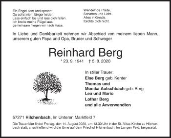Traueranzeige von Reinhard Berg von Siegener Zeitung