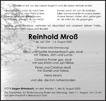 Traueranzeige von Reinhold Mroß von Siegener Zeitung
