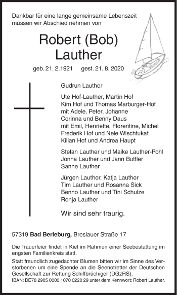 Traueranzeige von Robert Lauther von Siegener Zeitung