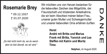 Traueranzeige von Rosemarie Brey von Siegener Zeitung