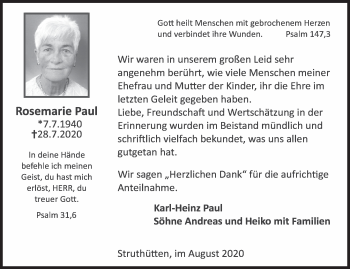 Traueranzeige von Rosemarie Paul von Siegener Zeitung