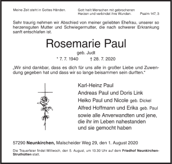 Traueranzeige von Rosemarie Paul von Siegener Zeitung