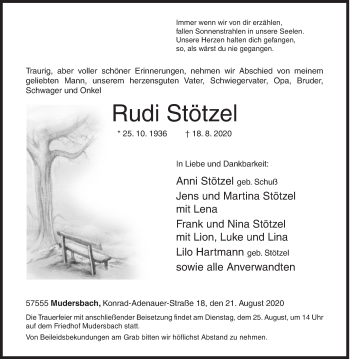 Traueranzeige von Rudi Stötzel von Siegener Zeitung