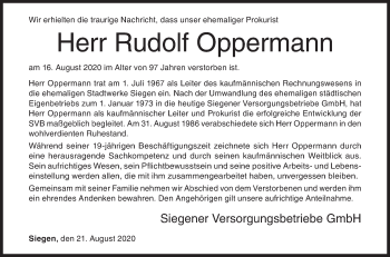 Traueranzeige von Rudolf Oppermann von Siegener Zeitung