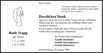 Traueranzeige von Ruth Trapp von Siegener Zeitung