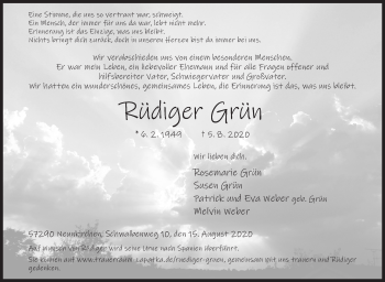 Traueranzeige von Rüdiger Grün von Siegener Zeitung