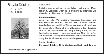 Traueranzeige von Sibylle Dücker von Siegener Zeitung