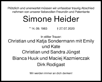 Traueranzeige von Simone Heider von Siegener Zeitung