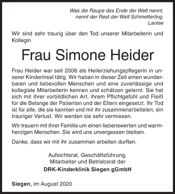 Traueranzeige von Simone Heider von Siegener Zeitung