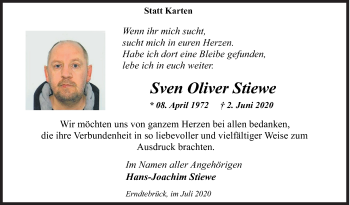 Traueranzeige von Sven Oliver Stiewe von Siegener Zeitung