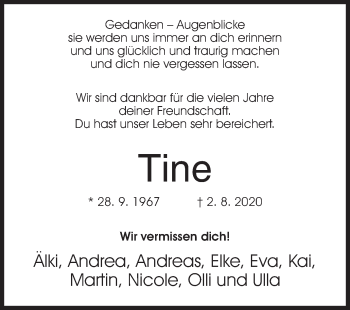 Traueranzeige von Tine  von Siegener Zeitung