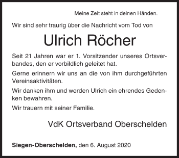 Traueranzeige von Ulrich Röcher von Siegener Zeitung
