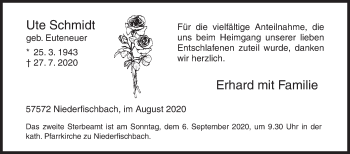 Traueranzeige von Ute Schmidt von Siegener Zeitung