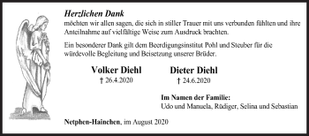 Traueranzeige von Volker Diehl von Siegener Zeitung