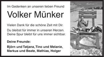 Traueranzeige von Volker Münker von Siegener Zeitung