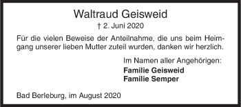 Traueranzeige von Waltraud Geisweid von Siegener Zeitung