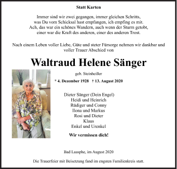 Traueranzeige von Waltraud Helene Sänger von Siegener Zeitung