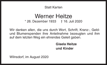 Traueranzeige von Werner Heitze von Siegener Zeitung