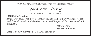 Traueranzeige von Werner Jung von Siegener Zeitung