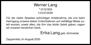 Traueranzeige von Werner Lang von Siegener Zeitung