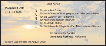 Traueranzeige von Werner Roth von Siegener Zeitung