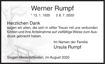 Traueranzeige von Werner Rumpf von Siegener Zeitung