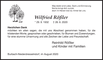 Traueranzeige von Wilfried Rößler von Siegener Zeitung
