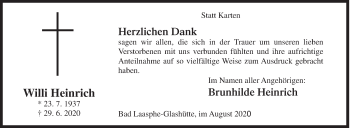 Traueranzeige von Willi Heinrich von Siegener Zeitung