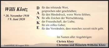 Traueranzeige von Willi Klotz von Siegener Zeitung