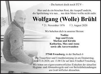 Traueranzeige von Wolfgang  Brühl von Siegener Zeitung