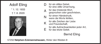 Traueranzeige von Adolf Eling von Siegener Zeitung