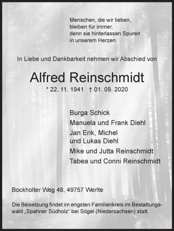 Traueranzeige von Alfred Reinschmidt von Siegener Zeitung