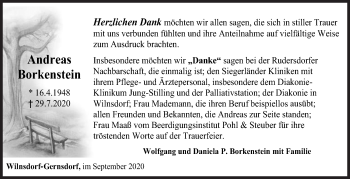 Traueranzeige von Andreas Borkenstein von Siegener Zeitung