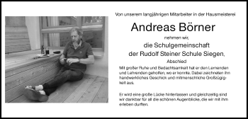 Traueranzeige von Andreas Börner von Siegener Zeitung
