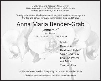 Traueranzeige von Anna Maria Bender-Gräb von Siegener Zeitung