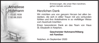 Traueranzeige von Anneliese Hohmann von Siegener Zeitung