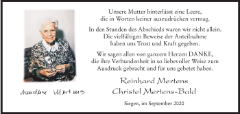Traueranzeige von Anneliese Mertens von Siegener Zeitung