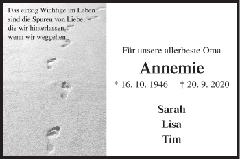 Traueranzeige von Annemie  von Siegener Zeitung