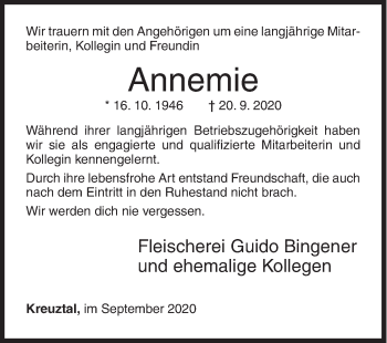 Traueranzeige von Annemie  von Siegener Zeitung