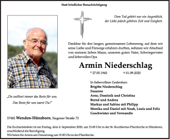 Traueranzeige von Armin Niederschlag von Siegener Zeitung