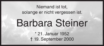 Traueranzeige von Barbara Steiner von Siegener Zeitung