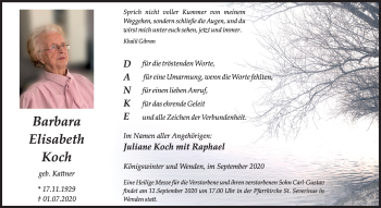 Traueranzeige von Barbara Elisabeth Koch von Siegener Zeitung