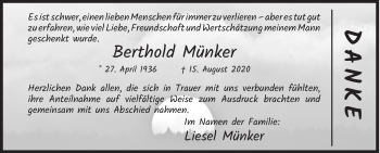 Traueranzeige von Berthold Münker von Siegener Zeitung