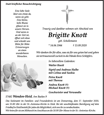 Traueranzeige von Brigitte Knott von Siegener Zeitung