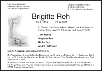 Traueranzeige von Brigitte Reh von Siegener Zeitung
