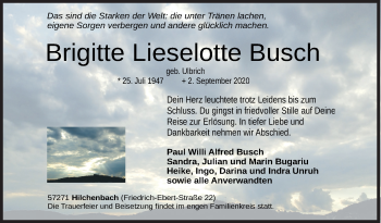 Traueranzeige von Brigitte Lieselotte Busch von Siegener Zeitung