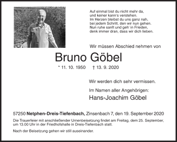 Traueranzeige von Bruno Göbel von Siegener Zeitung